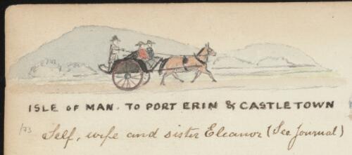 R.W. Jesper, his wife Catherine and his sister Eleanor on horse-drawn carriage heading for Port Erin and Castletown, Isle of Man, 1866 / R.W. Jesper