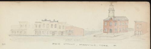 Buildings and a church along west side of main street, Maryville, Tennessee, 18 February, 1878 / R.W. Jesper