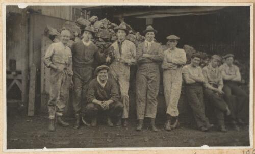 Group of workmen during the General Strike of Railways and Tramways, October 1917 / Edward Stewart Maclean