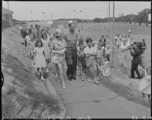 Queen Elizabeth II and Prince Philip walking with children, Sydney, New South Wales, 4 March 1963