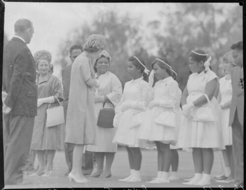 Queen Elizabeth II talking to a group of children, Canberra, Australian Capital Territory, 13 March 1963