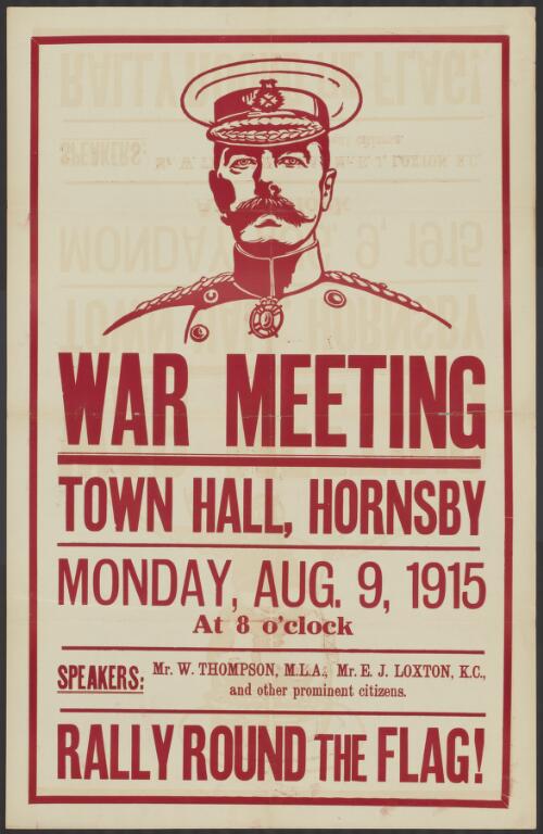 War meeting : Town Hall, Hornsby : Monday, Aug. 9, 1915, at 8 o'clock