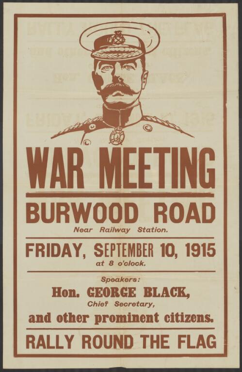 War meeting : Burwood Road near Railway Station : Friday, September 10, 1915, at 8 o'clock