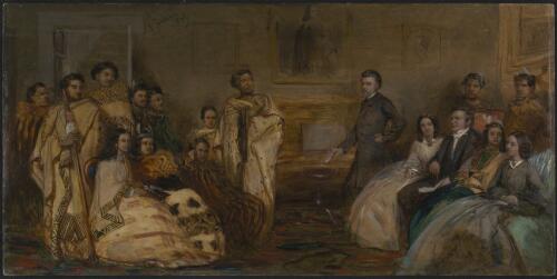 Maori chiefs in Wesley's house, July 22nd, 1863 [picture] / J. Smetham