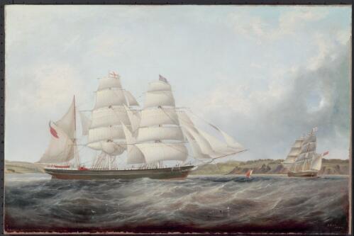 The clipper barque Monkchester, 549 tons, off Sydney, 1865 [picture] / J. Scott