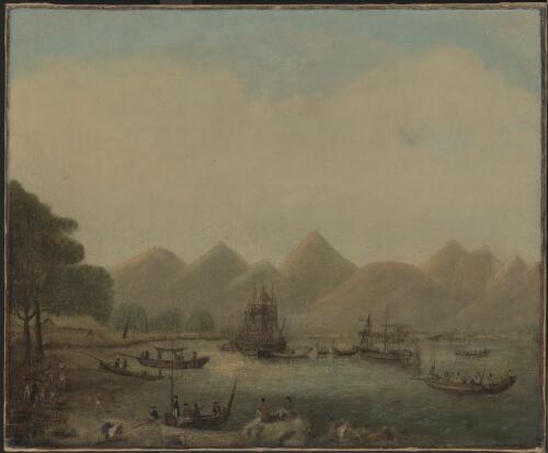 View of Moorea, Friendly Islands, South Seas, 1777, ships Resolution and Discovery [picture] / [Robert Cleveley]