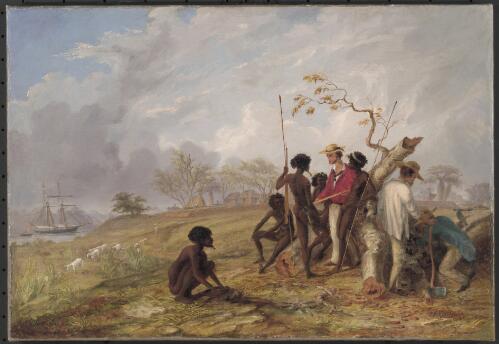 Thomas Baines with Aborigines near the mouth of the Victoria River, N.T. [picture] / T. Baines