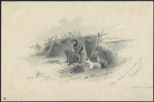Native method of obtaining fire, So. [i.e. South] Australia, Adelaide, Jany 1849 [picture] / S.T.G