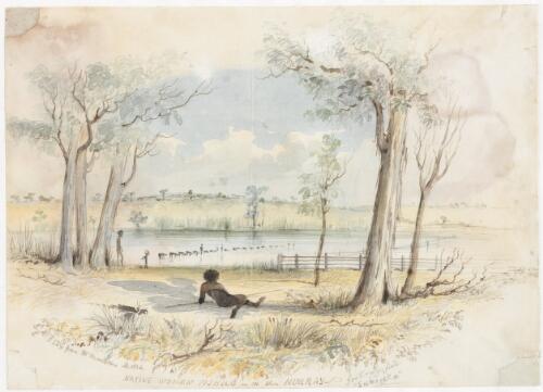 Native women fishing on the Murray for crayfish [...] from Mr Hamilton's sketch [picture] / S.T.G