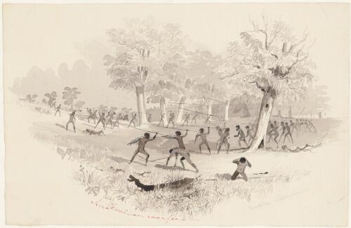 Australian warfare, native skirmish [picture] / S.T.G