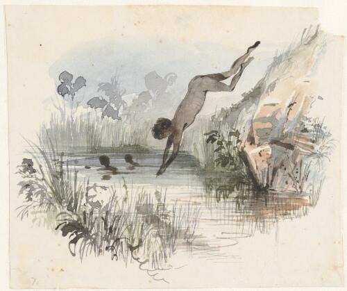 Aboriginal Australians diving and swimming, ca. 1850 [picture] / [S.T. Gill]