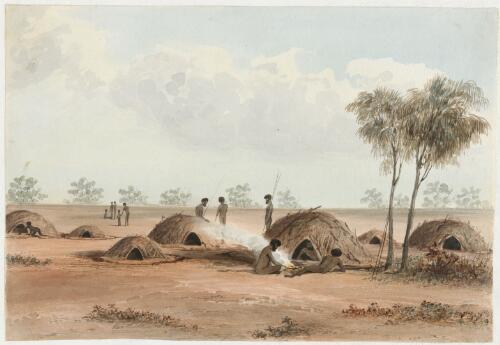 Aboriginal Australian camp in the northern interior of South Australia, ca. 1846 [picture] / [S.T. Gill]