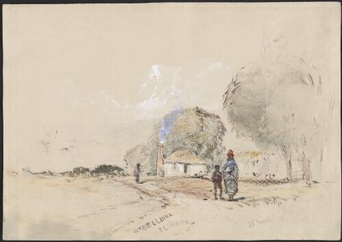 Shepherd's hut, Wybellinna [i.e. Wybalenna], Flinders, Feb. 1845 [picture] / J.S. Prout