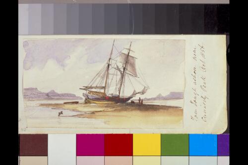 Tom Tough ashore near Curiosity Peak, Oct[ober] 1856 [picture] / T. Baines