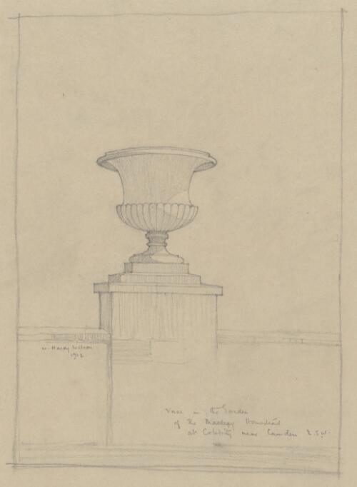 Vase in the garden of the Macleay homestead at Cobbitty near Camden, N.S.W. [picture] / W. Hardy Wilson