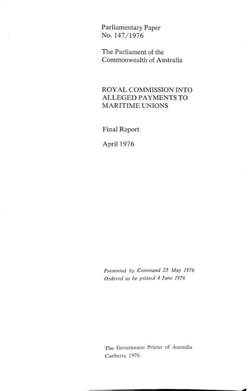 Final report, April 1976 / Royal Commission into Alleged Payments to Maritime Unions