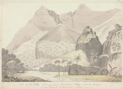 View up the valley which goes from Matavai Bay, with the river, in the Island Otaheite [i.e. Tahiti], South Sea [picture] / W. Ellis fect
