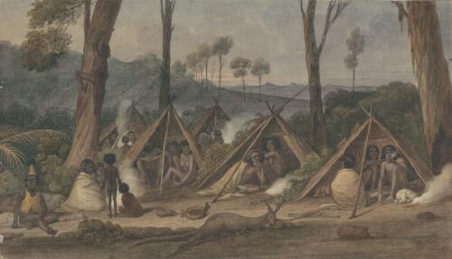 Families camped in the Port Stephens area, New South Wales, 1826 [picture] / [Augustus Earle]