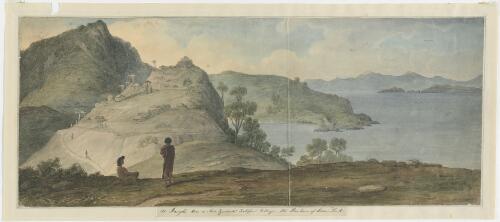 Ranghe Hue, [i.e. Rangihoua] a New Zealand fortified village, the residence of Warri-Pork [i.e. Wharepoaka] [picture] / [Augustus Earle]