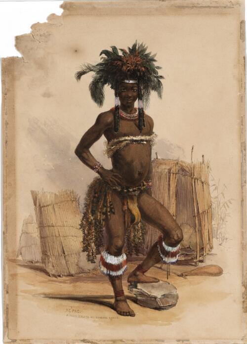 Nc'pae, a young Zulu in his dancing dress [picture] / [George French Angas]