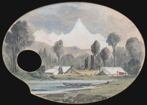 Surveyors' tents on the Dart River, Lake Waikatipu [i.e.] Wakatipu [picture] / E. Halcombe