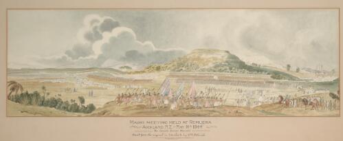 Maori meeting held at Remuera, Auckland, N.Z., May 14th, 1844 [picture] / E.M. Petherick