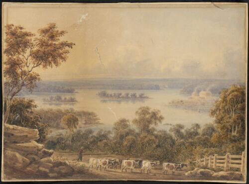View of Wrights Point Drummoyne, Hunters Hill and harbour islands, Parramatta River, New South Wales, ca. 1835 [picture] / Samuel Augustus Perry