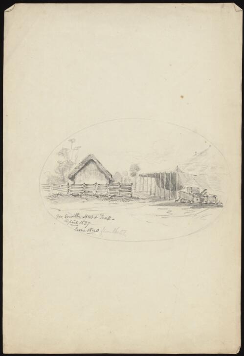 Mr. Smith's hut & tent, Melbourne, April 1837 [picture] / [Robert Russell]