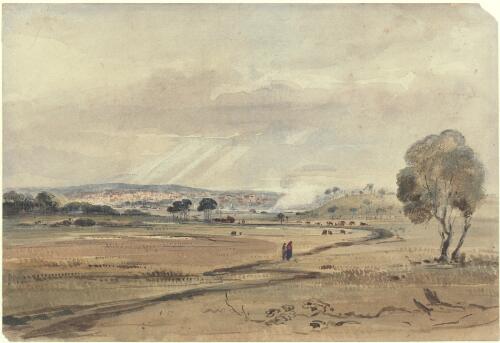Sketch of general appearance of Melbourne, Port Phillip from the southward, Victoria, ca. 1840 [picture] / R.R