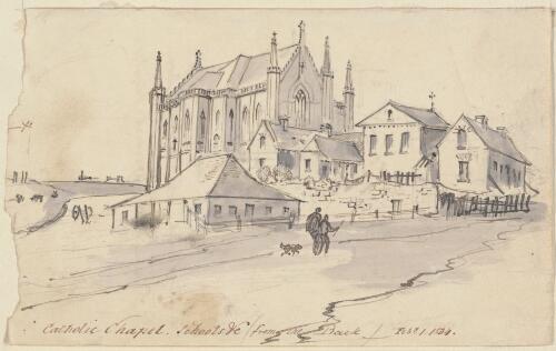 Catholic cathedral and schools, from the back, Sydney, 1 February 1834 picture] / [Robert Russell]