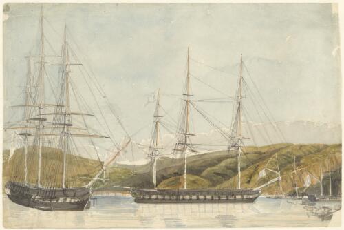 Moselle, Surveillante, Tarne et Surprise, Valparaiso Bay, Jan. 19, 1829 [picture] / [Owen Stanley]