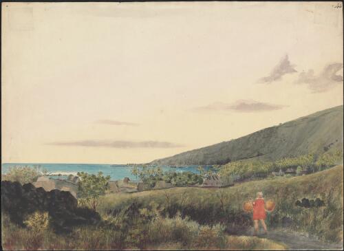 Kealakeakua [i.e. Kealakekua] with Kaawaloa where Capt. Jas [i.e. James] Cook was killed in the distance [picture] / [James Gay Sawkins]