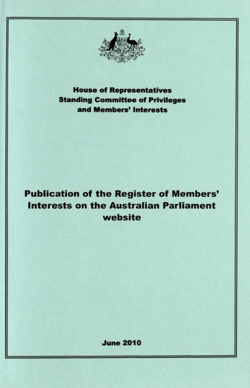 Publication of the Register of Members' Interests on the Australian Parliament website / House of Representatives Standing Committee of Privileges and Members' Interests