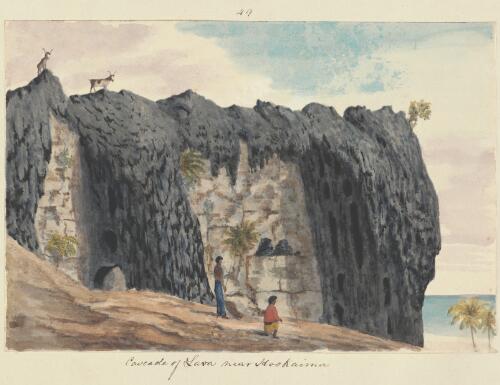 Cascade of lava near Hookaima [i.e. Hookena] [picture] / [James Gay Sawkins]