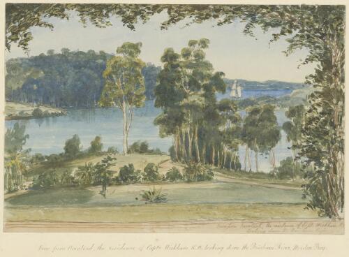 View from Newstead, the residence of Capt. Wickham, R.N., looking down the Brisbane River [picture] / [Henry John Douglas-Scott-Montagu]