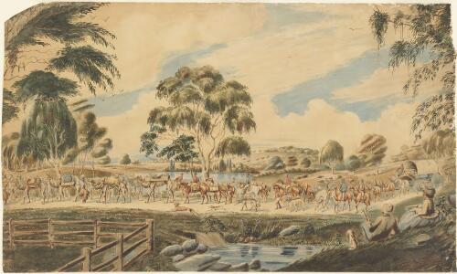 [Burke and Wills Expedition at the Campaspe near Barnadown, 1860] [picture] / [George Lacy]