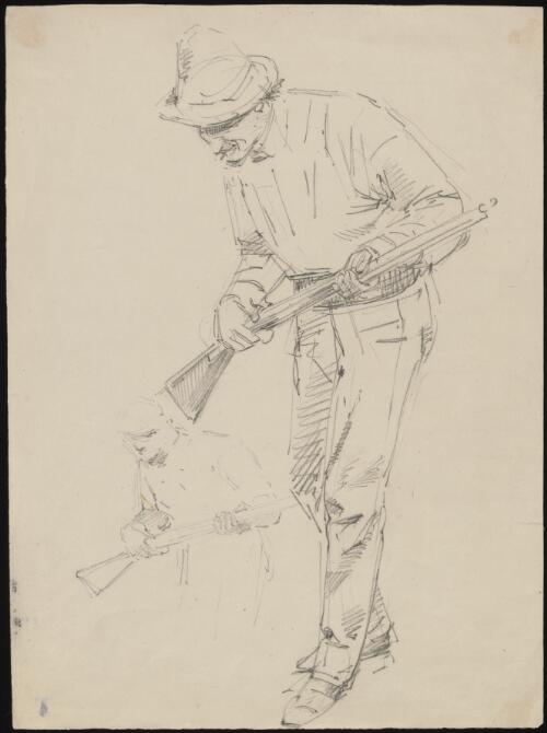 [Study of figure with rifle for Bushrangers, Victoria, Australia, 1852] [picture] / [William Strutt]