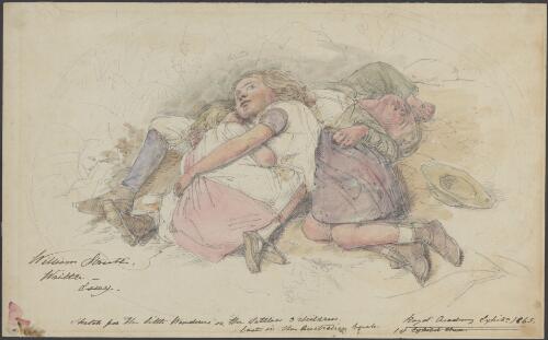 Sketch for The little wanderers, or, The settler's 3 children lost in the Australian bush, Royal Academy Exhibn. [i.e. Exhibition] 1865 [picture] / William Strutt