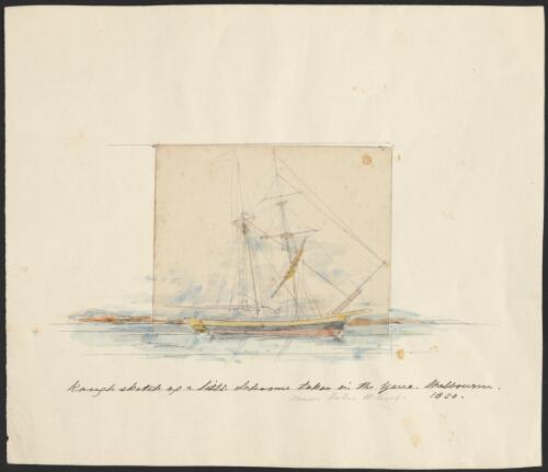 Rough sketch of a little schooner taken in the Yarra, Melbourne, near Coles wharf [picture] / [William Strutt]