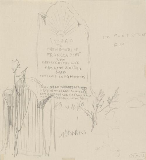 Peats Ferry, a child's tombstone with inscription, 13.7.33 [picture] / [Eirene Mort]