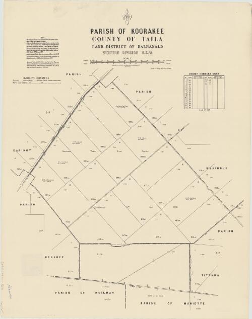 Parish of Koorakee, County of Taila [cartographic material] : Land District of Balranald, Western Division N.S.W. / compiled, drawn and printed at the Department of Lands, Sydney, N.S.W