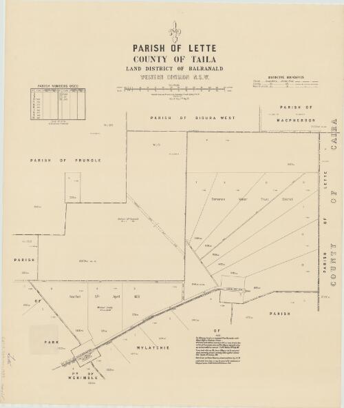 Parish of Lette, County of Taila [cartographic material] : Land District of Balranald, Western Division N.S.W. / compiled, drawn and printed at the Department of Lands, Sydney N.S.W
