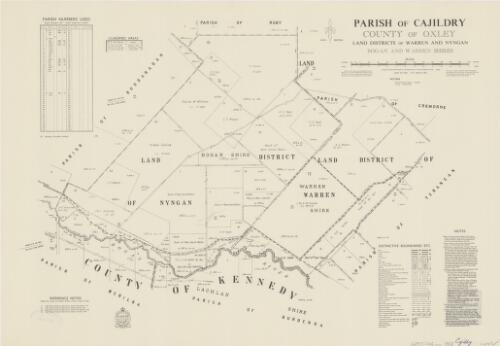 Parish of Cajildry, County of Oxley [cartographic material] : Land Districts of Warren and Nyngan, Bogan and Warren Shires / compiled, drawn & printed at the Department of Lands, Sydney, N.S.W