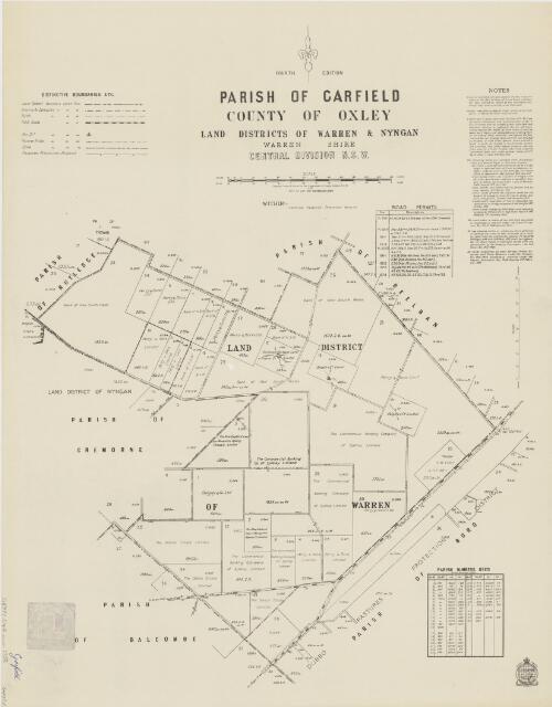 Parish of Garfield, County of Oxley [cartographic material] : Land Districts of Warren & Nyngan, Warren Shire, Central Division N.S.W. / compiled, drawn & printed at the Department of Lands, Sydney, N.S.W