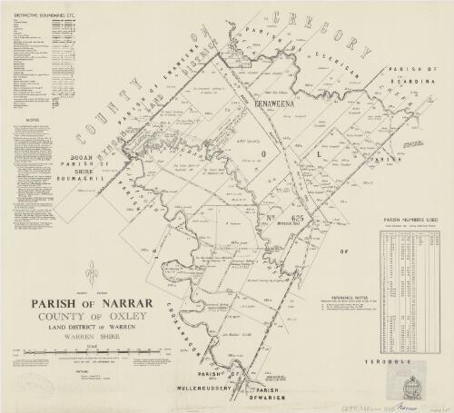 Parish of Narrar, County of Oxley [cartographic material] : Land District of Warren, Warren Shire / compiled, drawn & printed at the Department of Lands, Sydney, N.S.W