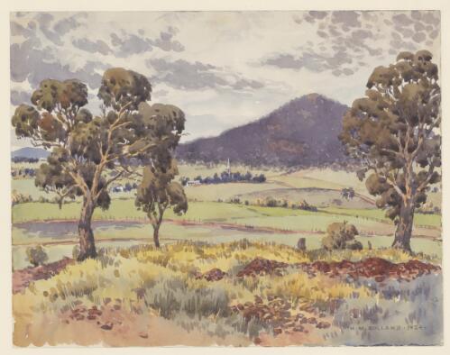 Canberra, view from Camp Hill looking towards St. John' s Church, Mt. Ainslie in the distance, 1924 [picture] / H.M. Rolland