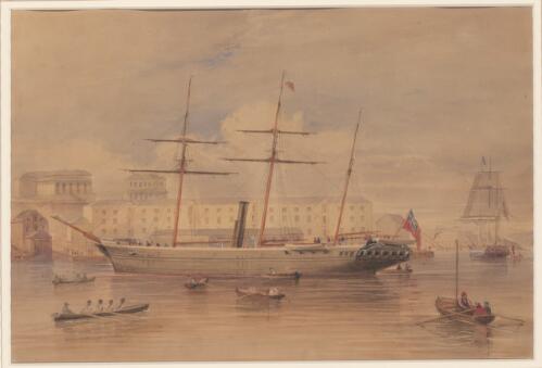 [The P and O liner Chusan, anchored opposite Campbells Stores] [picture] / [Frederick Garling]