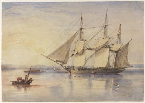 First gunboat in Sydney Harbour off Pinchgut [picture] / S.P. Hill
