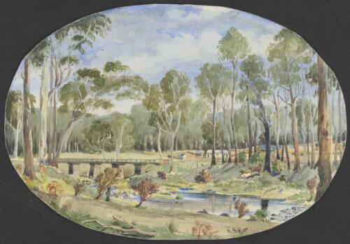 Bridge & township of Panmure on the Emu Creek, Victoria [picture] / K. Heffner