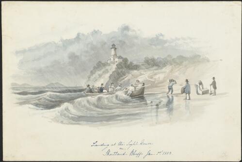 Landing at the lighthouse on Shortland Bluff, Jan. 1st 1853 [picture]